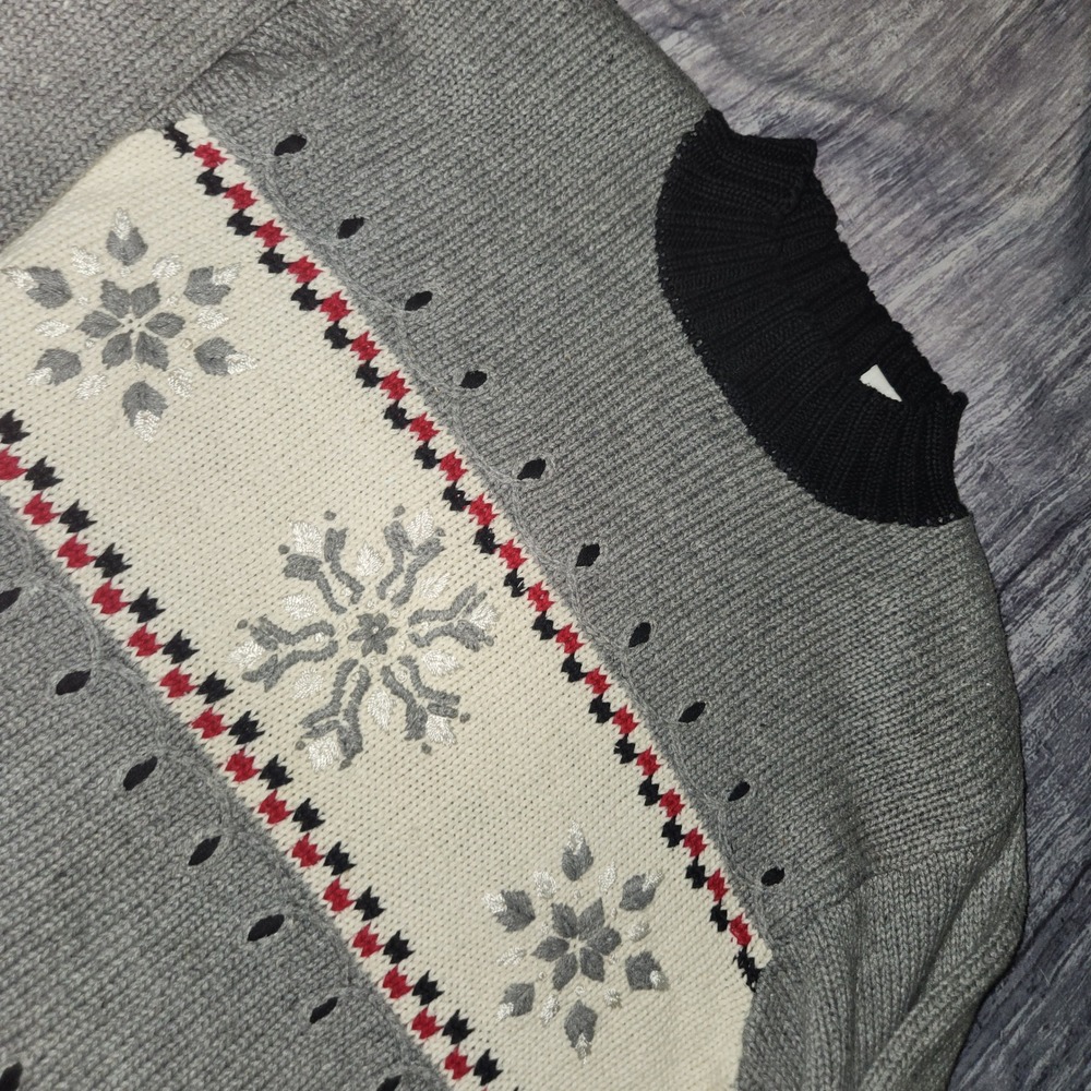 VTG Paul Harris Design Snowflake Sweater Knit Gray Black Mock Neck Womens Medium